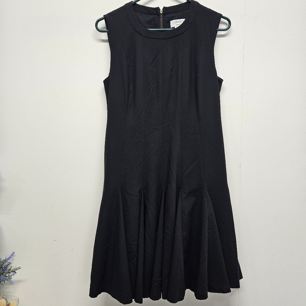Carmen Marc Valvo Sleeveless Fit & Flare Dress Size 6 Black Whimsigoth LBD Work